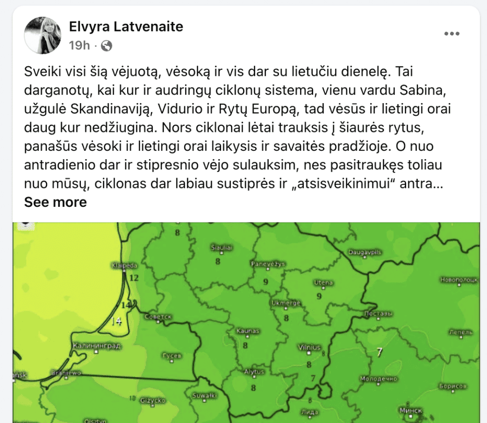 Sinoptikų žemėlapis, naujausia orų prognozė savaitei Lietuvoje