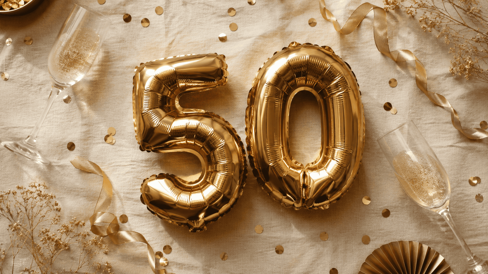 Sveikinimai 50 jubiliejaus proga – auksinė šventės dekoracija