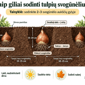 Kaip giliai sodinti tulpių svogūnėlius