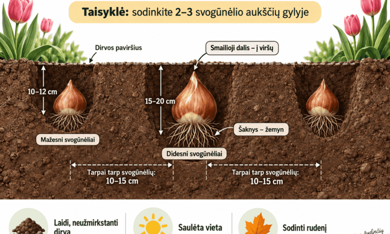 Kaip giliai sodinti tulpių svogūnėlius